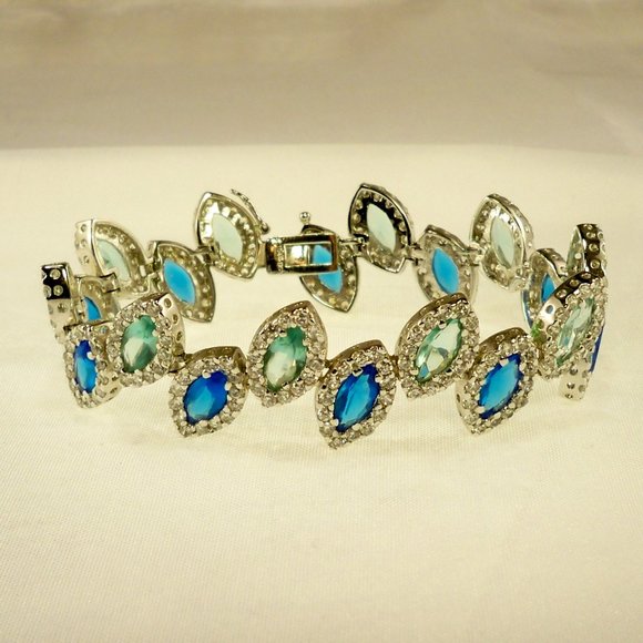 NEW Rare Vintage Charles Winston Blue, Aquamarine Cubic Zirconias 925 Bracelet